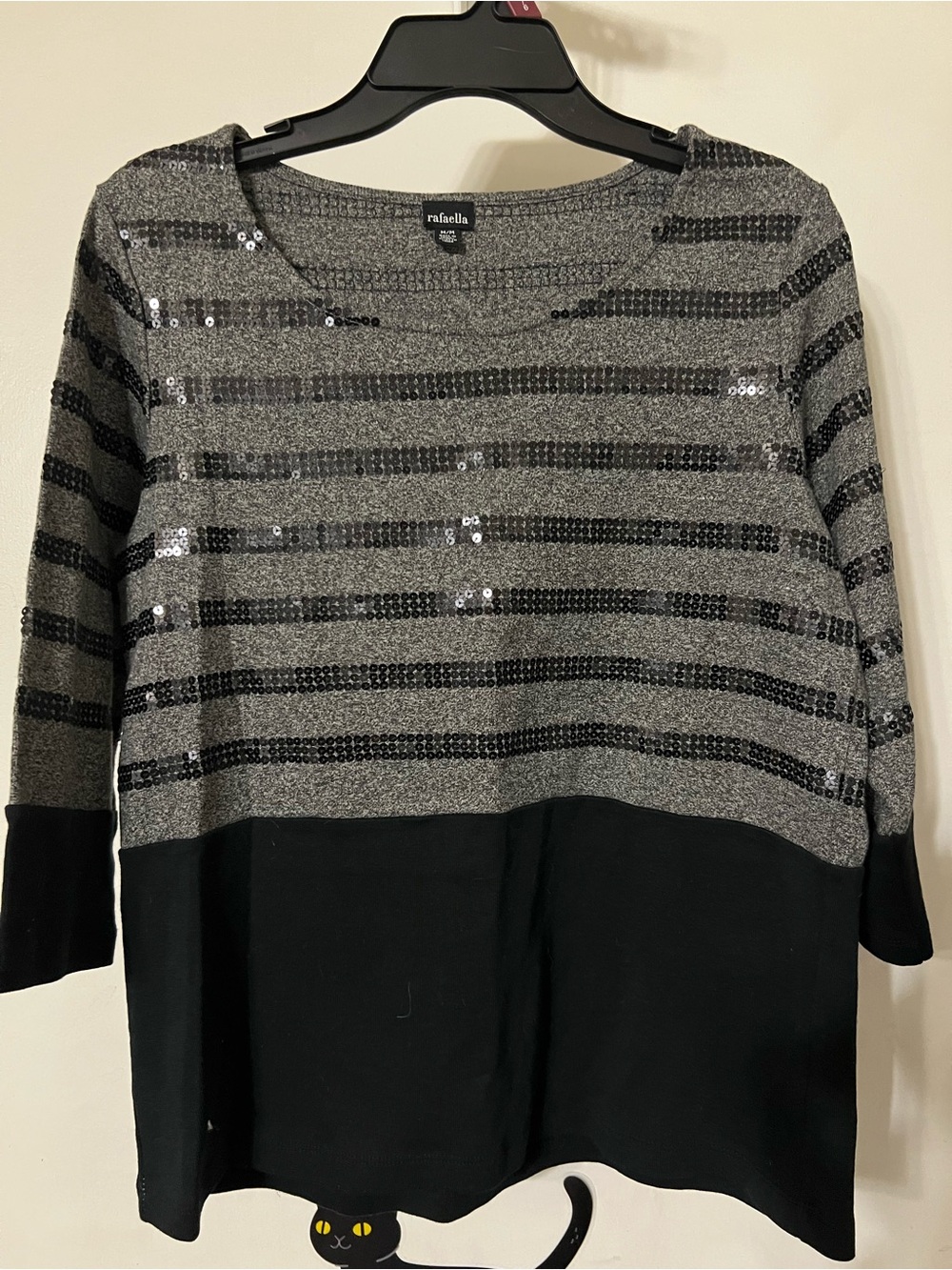 Rafaella Gray & Black Striped Sequin Knit Pullover